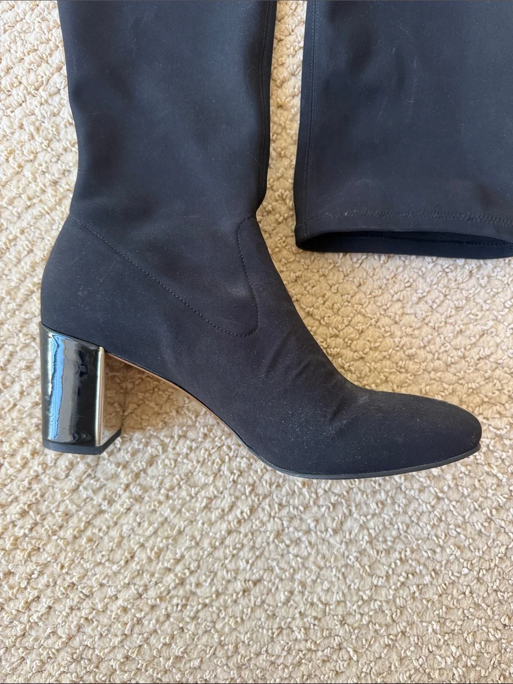Donald J. Pliner Black Over-the-Knee Stretch Boot with Metallic Block Heel 9.5
